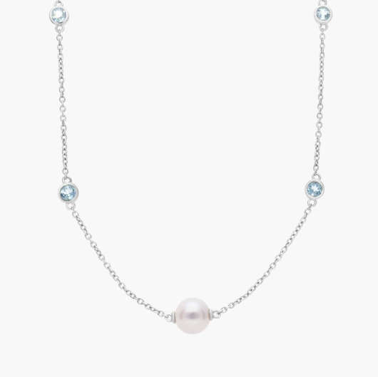 Freshwater Cultured Pearl Necklace with Blue Topaz in Sterling Silver - 37" (8.5mm)