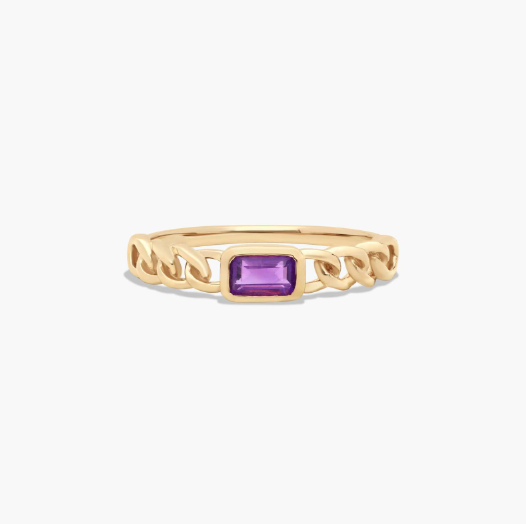 Radiant Reflections Amethyst Curb Chain Ring In 14K Yellow Gold