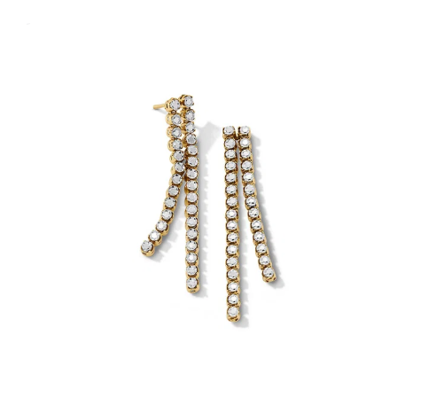 Gold Illusion-Cut Two Row Dangle Earrings 14K