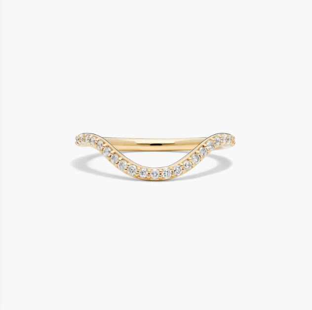 Sculptural Waves Diamond Wedding Ring in 14K Yellow Gold with Prong Set Round Diamonds (2mm)