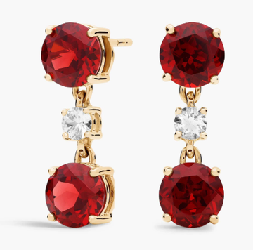 Garnet and White Sapphire Drop Earrings in 14K Yellow Gold