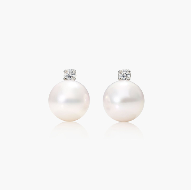 Cultured Akoya Pearl And Diamond Earrings In 14K White Gold (8.0-8.5mm)