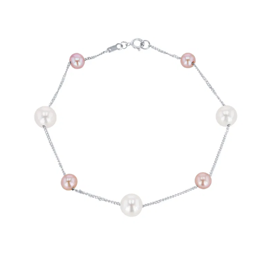Multicolor Pearl Tin Cup Bracelet 14K