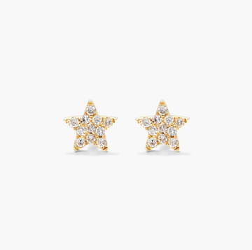 Petite Star Diamond Earrings In 14K Yellow Gold