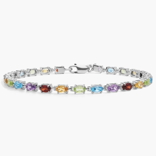 Petite Oval Multicolor Gemstone Bracelet in Sterling Silver (5x3mm)