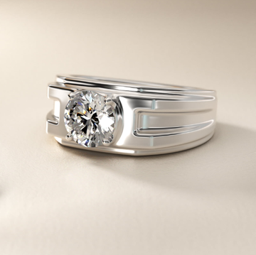 Men's Structured Solitaire Engagement Ring in 14k White Gold