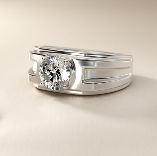 Men's Structured Solitaire Engagement Ring in 14k White Gold