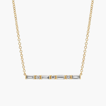 Diamond Bar Necklace With 0.75 CTW Round And Baguette Cut Lab-Grown Diamonds in 14K Yellow Gold