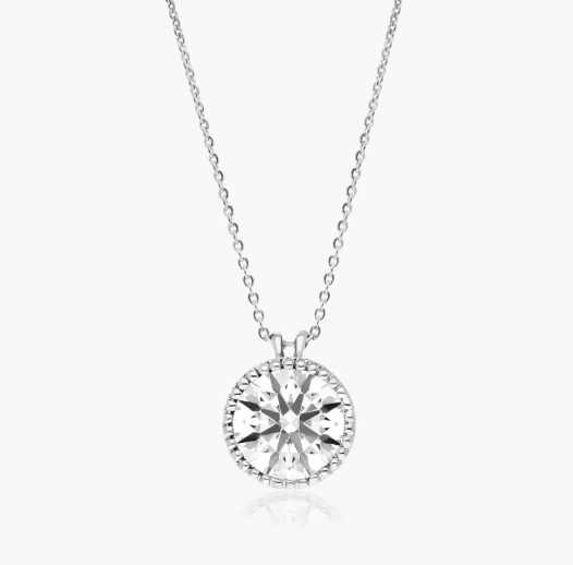 14K White Gold Milgrain Bezel Lab-Grown Diamond Pendant (1.00 CTW - F-G / VS2-SI1)