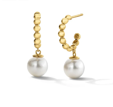 Pearl Gold Beaded Huggie Earrings