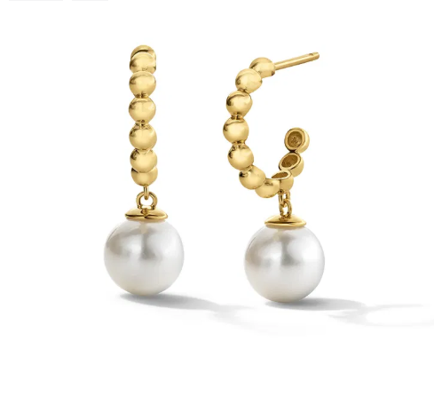 Pearl Gold Beaded Huggie Earrings