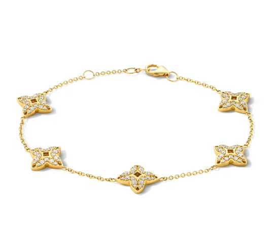 Diamond Clover Station Bracelet 18K