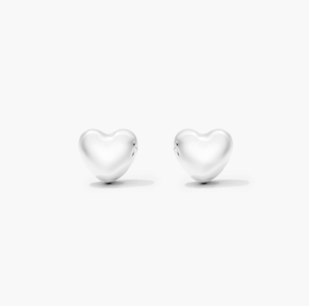 Heart Stud Earrings In 14K White Gold