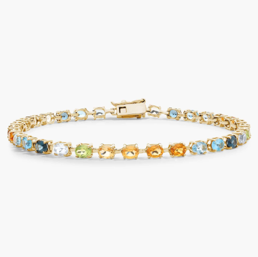 Multi Color Oval Bracelet in 14k Yellow Gold