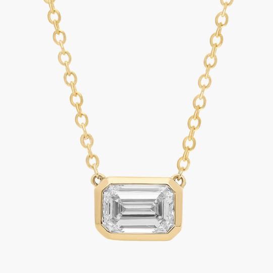 East West Emerald Cut Bezel Lab-Grown Diamond Pendant In 14K Yellow Gold (1 Ct. tw. - F-G / VS2-SI1)