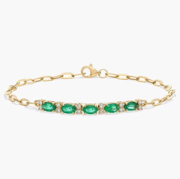 Diamond and Emerald Paperclip Bracelet in 14K Yellow Gold