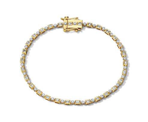 Alternating Bezel Baguette & Round Diamond Tennis Bracelet