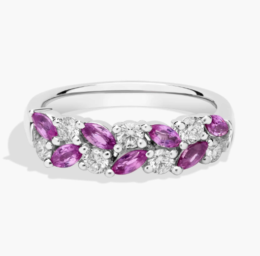 Romantic Marquise Pink Sapphire and Diamond Ring in 14k White Gold