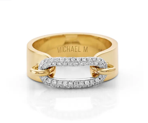 Pave Diamond Link Gold Band 14K