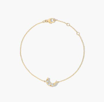14K Yellow Gold Dainty Diamonds Pavé Crescent Moon Bracelet