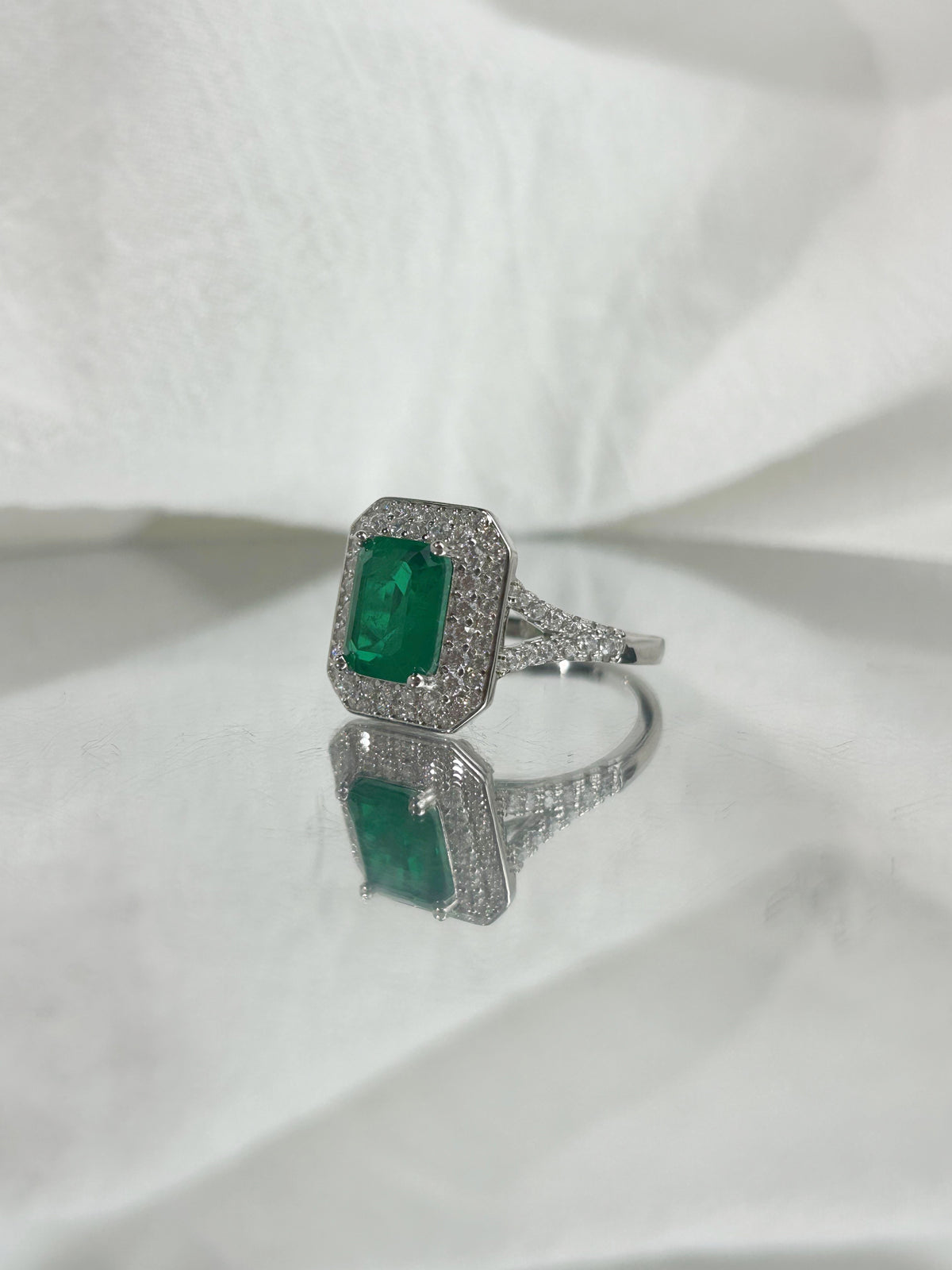 Emerald Cut Lab Grown Emerald Ring, Center Stone 3ct in S925 Silver