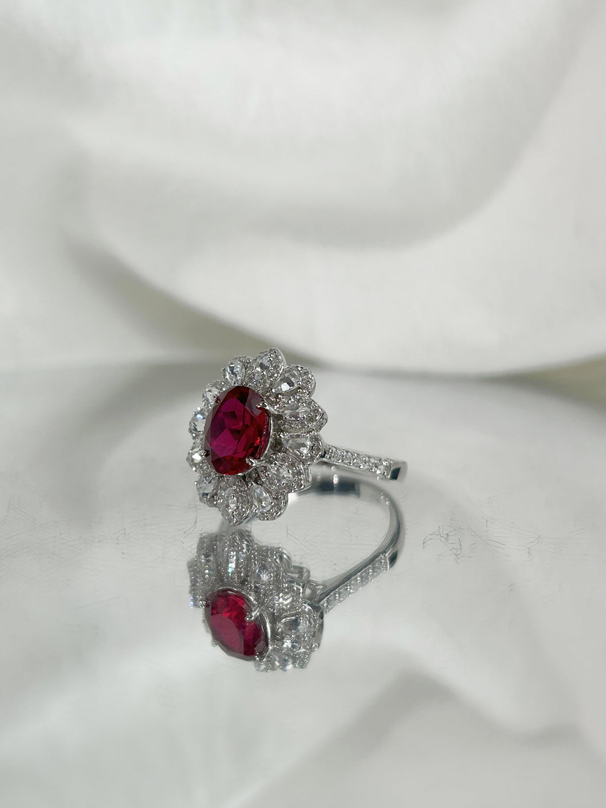 Oval Cut Lab Grown Ruby Ring, Center Stone 2.5ct in S925 Silver