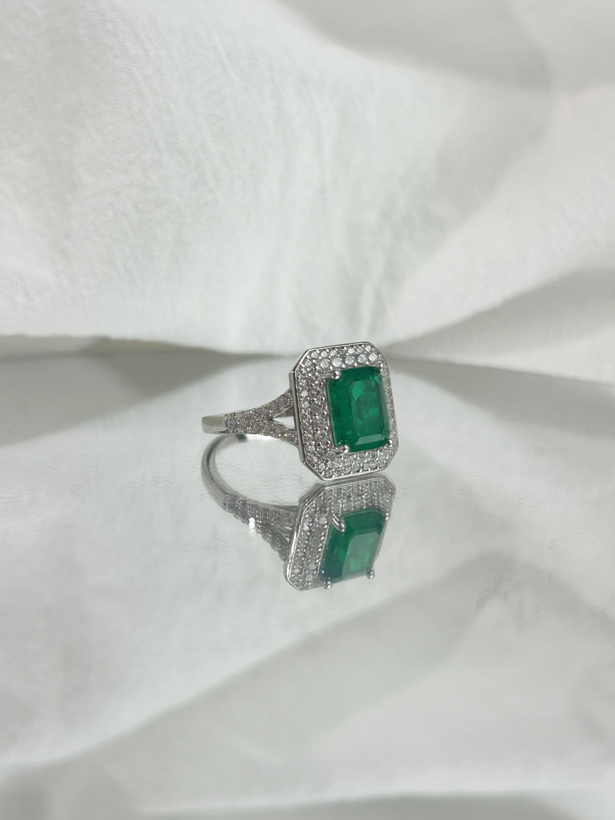 Emerald Cut Lab Grown Emerald Ring, Center Stone 3ct in S925 Silver