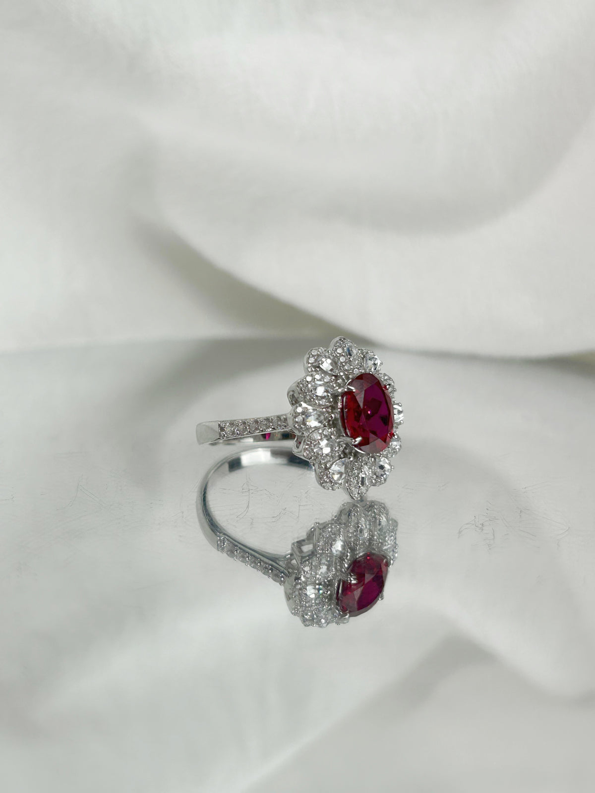 Oval Cut Lab Grown Ruby Ring, Center Stone 2.5ct in S925 Silver