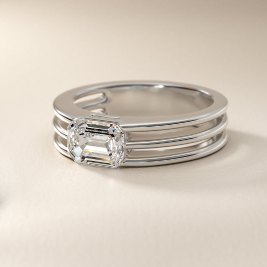 Ridged Dome Solitaire Engagement Ring In 14K White Gold