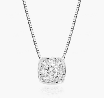 14K White Gold Cushion Shaped Composite Lab-Grown Diamond Necklace