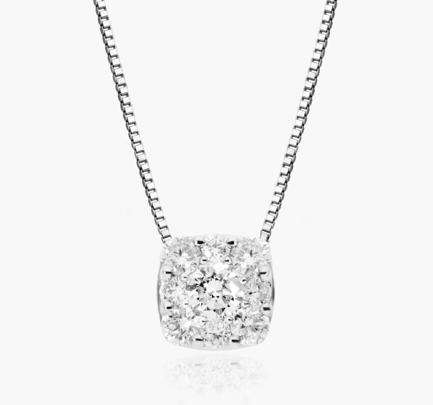14K White Gold Cushion Shaped Composite Lab-Grown Diamond Necklace