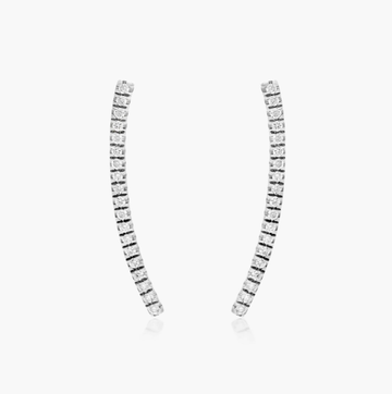 Curved Bar Diamond Climber Earrings In 14K White Gold