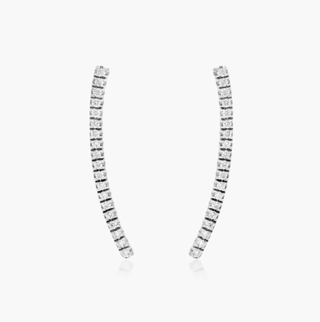 Curved Bar Diamond Climber Earrings In 14K White Gold