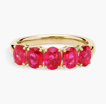 5-Stone Oval Ruby Ring in 14k Yellow Gold (5x4mm)