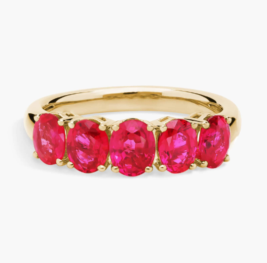 5-Stone Oval Ruby Ring in 14k Yellow Gold (5x4mm)
