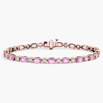 Extraordinary Collection: Two-Toned Oval Pink Sapphire and Diamond Tennis Bracelet in 14k Rose Gold