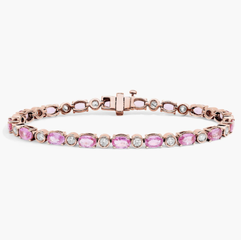 Extraordinary Collection: Two-Toned Oval Pink Sapphire and Diamond Tennis Bracelet in 14k Rose Gold