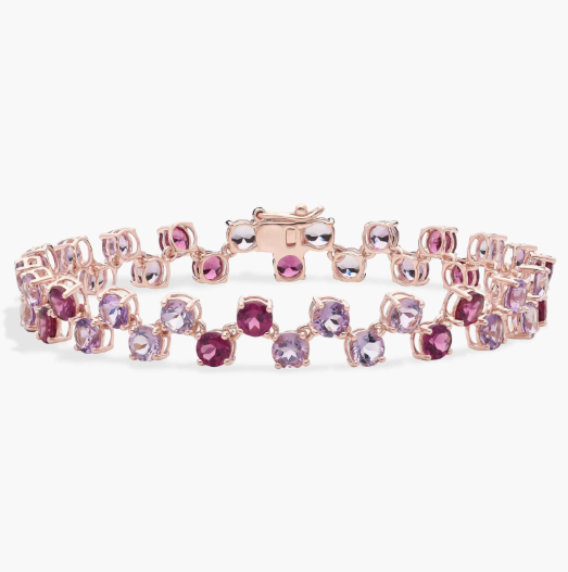 Amethyst and Rhodolite Bracelet in 14k Rose Gold