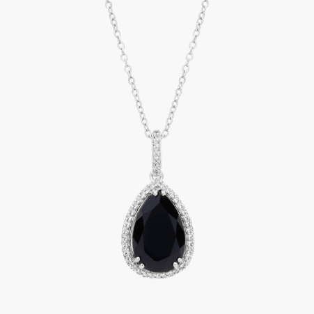 Black Onyx Elegant Halo Pendant in Sterling Silver (14x9mm)