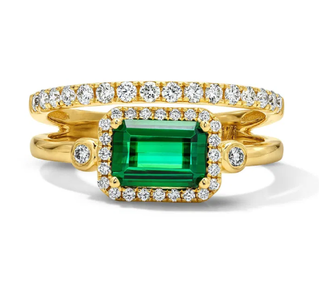 Green Tourmaline & Diamond Double Band Ring 14K