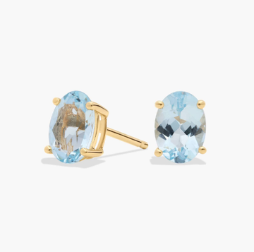 Oval Birthstone Aquamarine Stud Earrings in 14K Yellow Gold (7x5mm)
