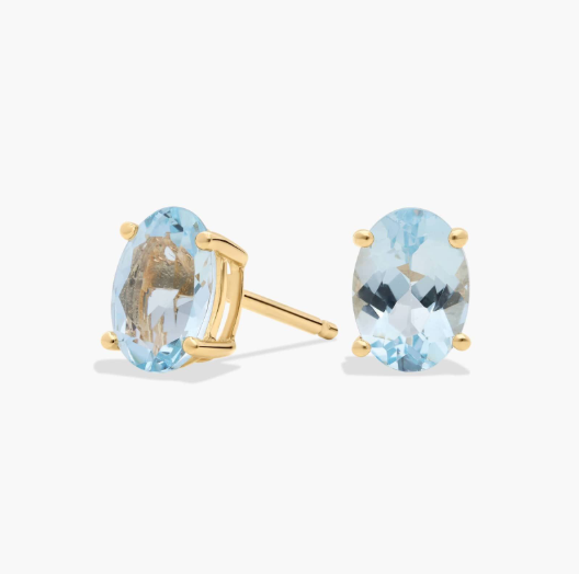 Oval Birthstone Aquamarine Stud Earrings in 14K Yellow Gold (7x5mm)
