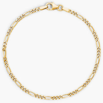 7" Figaro Chain Bracelet in Solid 14k Italian Yellow Gold (2.4 mm)