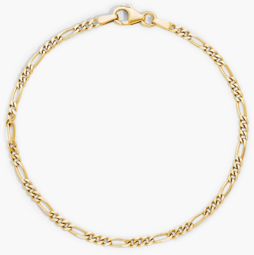 7" Figaro Chain Bracelet in Solid 14k Italian Yellow Gold (2.4 mm)