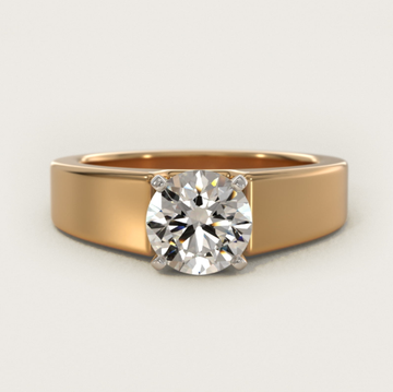 Wide Band Solitaire Engagement Ring in 14K Yellow Gold (5mm)