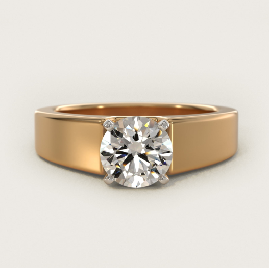 Wide Band Solitaire Engagement Ring in 14K Yellow Gold (5mm)