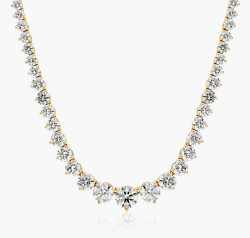 14K Yellow Gold Riviera Three Prong Graduating Lab-Grown Diamond Tennis Necklace (15.00 CTW - F-G / VS2-SI1)