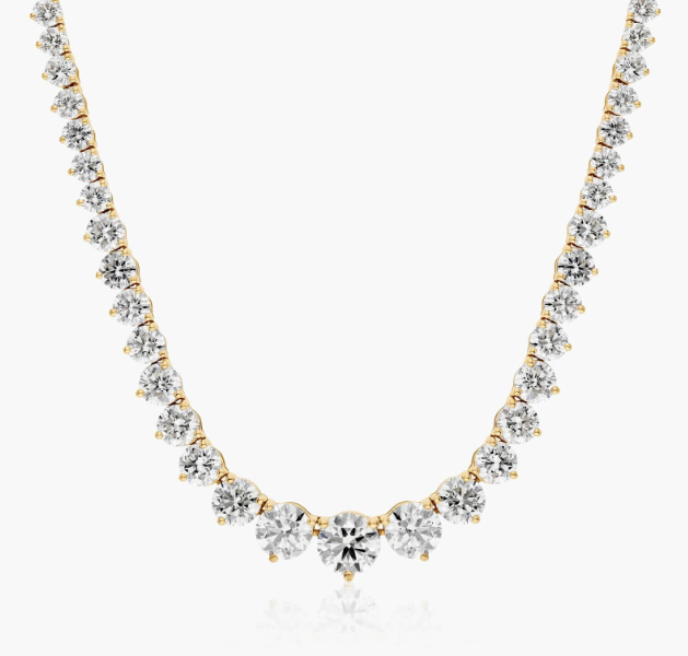 14K Yellow Gold Riviera Three Prong Graduating Lab-Grown Diamond Tennis Necklace (15.00 CTW - F-G / VS2-SI1)