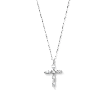 Marquise and Round Diamond Cross Necklace 18K