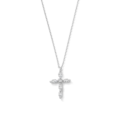 Marquise and Round Diamond Cross Necklace 18K